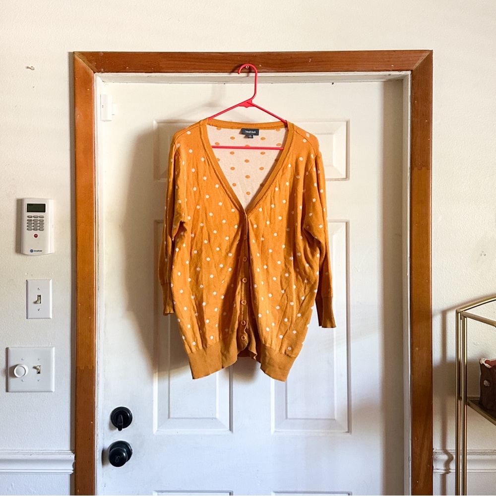 ModCloth Polka Dot Cardigan Sweater - Mustard Yellow